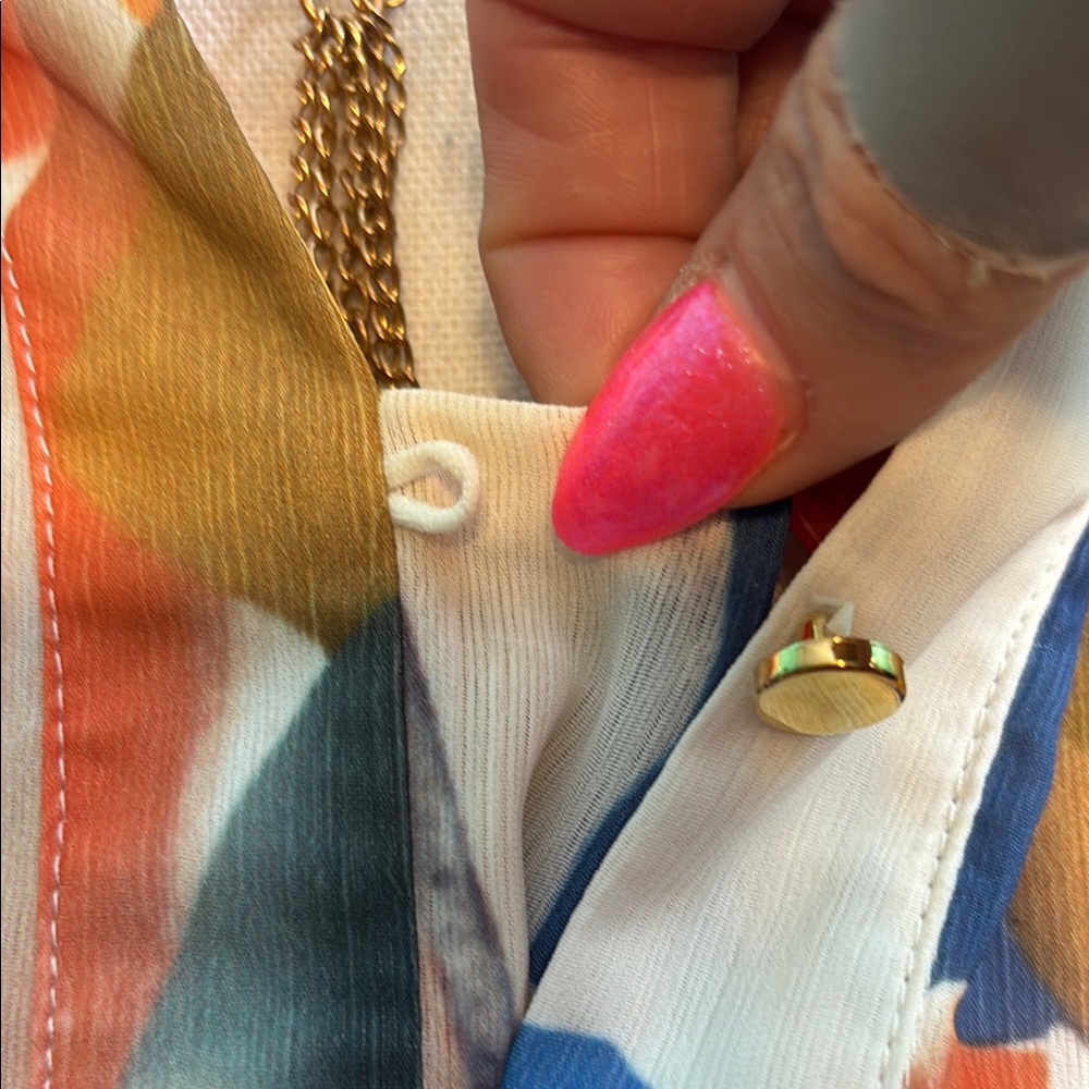 Sissyaki Orange and Blue Buttoned Blouse with Notched Collar - Picture 6 of 11